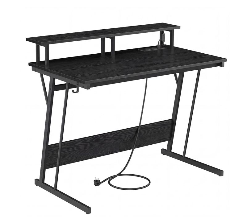 Bureau Gaming Avec LED Et Multiprise, Support Pour Moniteur, 100 X 55 X 90 Cm, Noir