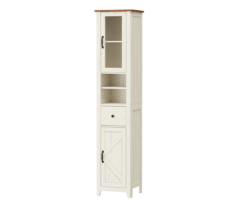 Armoire De Salle De Bain Style Maison De Campagne, étroite, Meuble De Salle De Bain, Blanc Et Marron