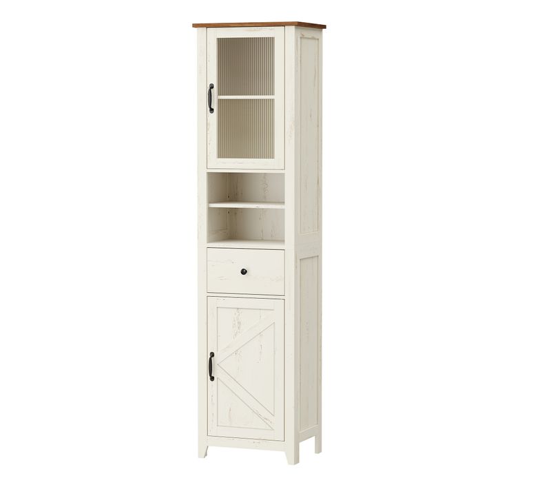 Armoire De Salle De Bain Style Maison De Campagne, étroite, Meuble De Salle De Bain, Blanc Et Marron
