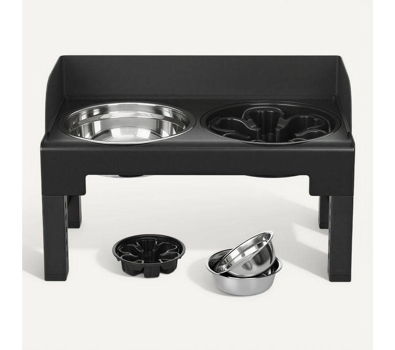 Gamelle Pour Chien Surélevée, 3 Bols, Hauteur Réglable Et Inclinable, Noir