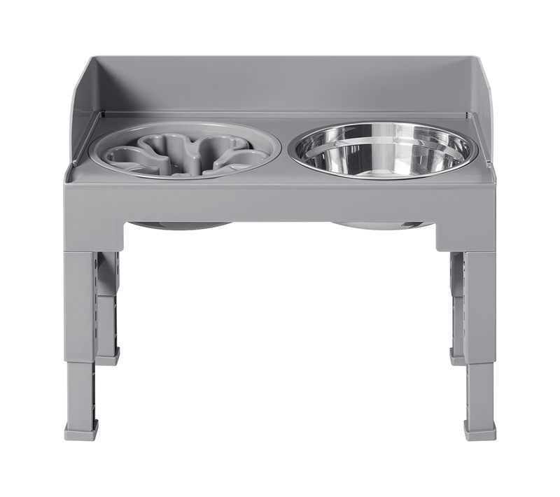 Gamelle Pour Chien Surélevée, 3 Bols, Hauteur Réglable Et Inclinable, Gris