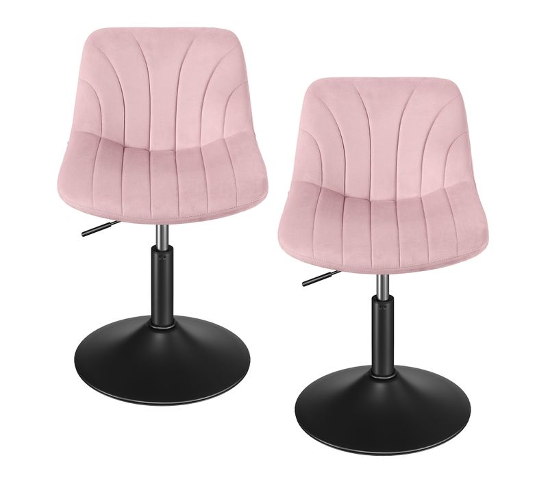 Lot De 2 Chaise De Coiffeuse Réglable, Tabouret Avec Dossier, Rotation 360°, Velours, Rose