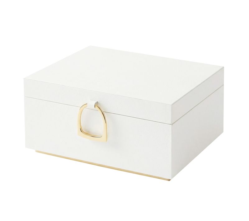Coffret à Bijoux 2 étages, Rangement Accessoires Avec Plateau Amovible, Poignée, Pour Chambre, Blanc