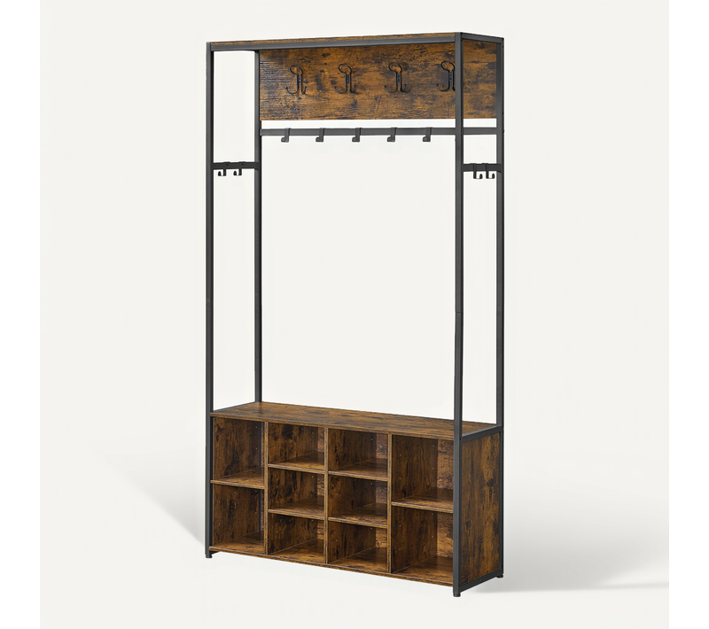 Porte-manteau Avec Banc Et Rangement à Chaussures, Meuble D'entrée, Marron Et Noir