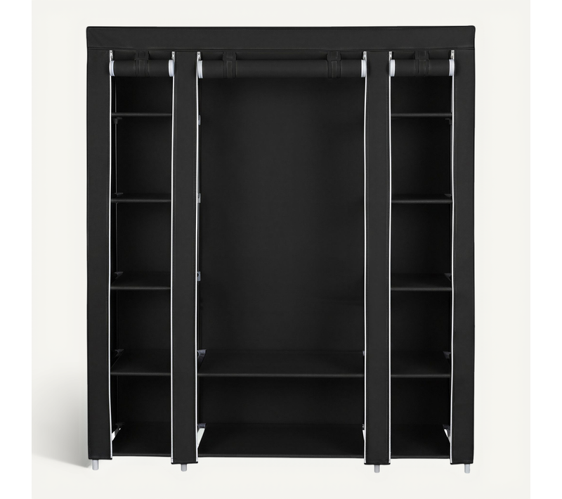 Penderie En Tissu Avec Housse, Armoire De Rangement Modulable, 12 Compartiments, Cadre Métal, Noir