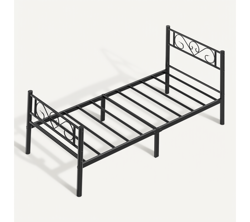 Lit Plateforme Métal 1 Place, Cadre Robuste Pour Matelas 190 X 90 Cm, Gain De Place, Noir