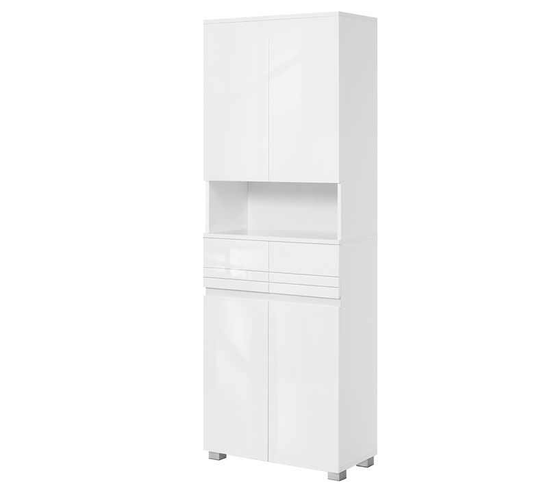 Colonne De Rangement Salle De Bain, Meuble Haut , 2 Tiroirs, Compartiments, Blanc