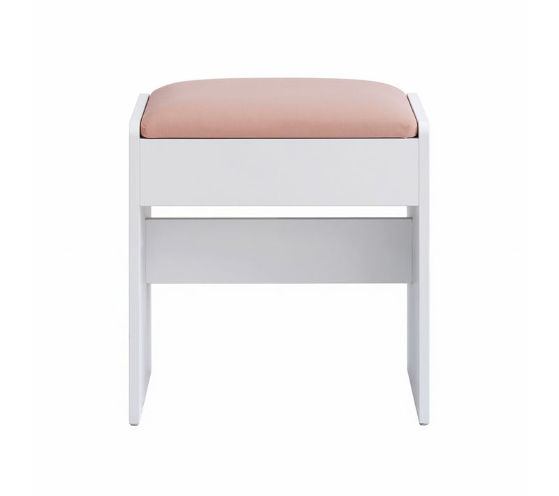 Tabouret De Coiffeuse, En Velours, Avec Patins Antidérapants, Blanc Et Rose