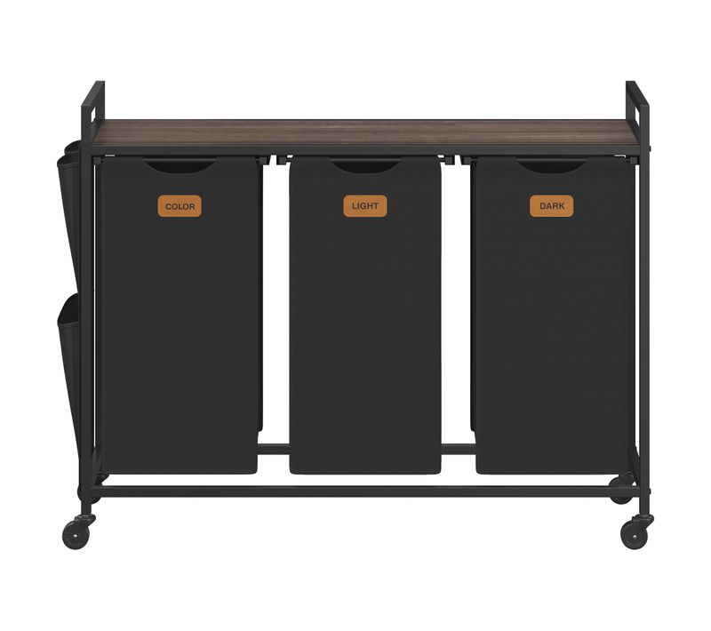 Panier à Linge, Sur Roulettes, Avec Étagère De Rangement, 3 Compartiments De Tri, 150 L, Noir