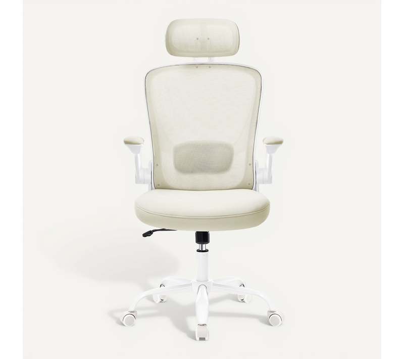 Chaise De Bureau, Ergonomique Pivotante Avec Soutien Lombaire, Accoudoirs Relevables, Beige