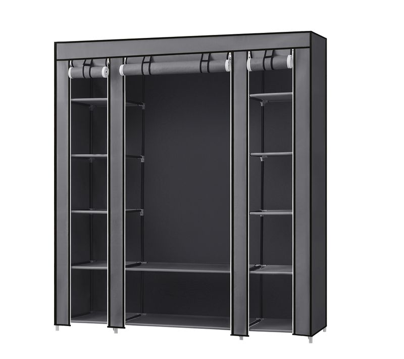 Penderie En Tissu Avec Housse, Armoire De Rangement Modulable, 12 Compartiments, Cadre Métal, Gris