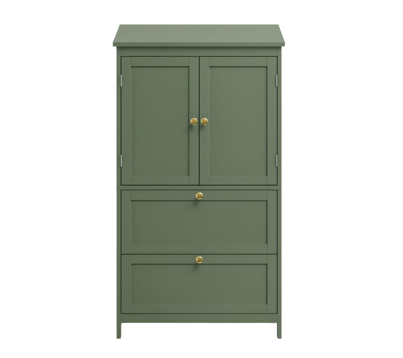 Meuble De Salle De Bain, Avec 2 Portes Et 2 Tiroirs, 30 X 60 X 110 Cm, Vert