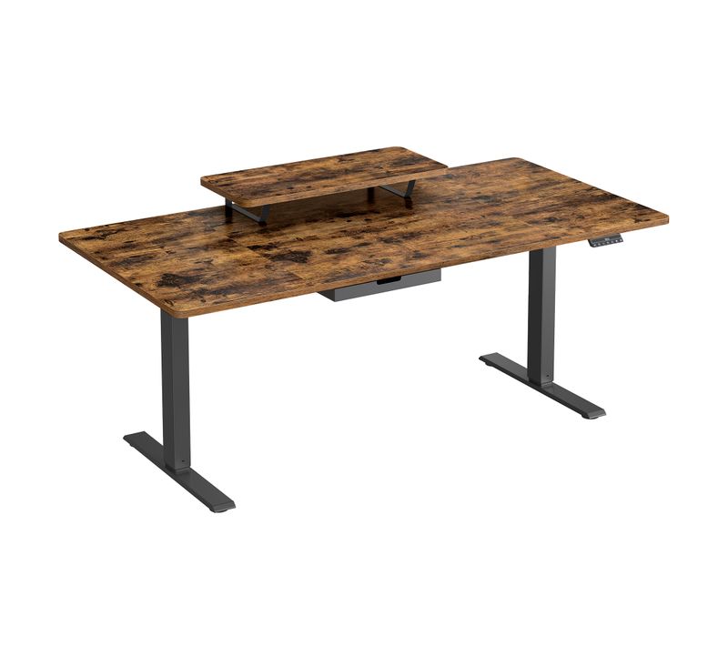 Bureau électrique Réglable En Hauteur, 160 X 80 Cm, Support D’écran, Tiroir, Port USB-c, Marron