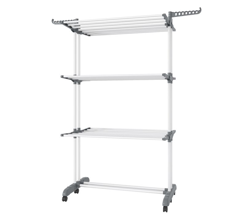 étendoir à Linge à 4 Niveaux, Séchoir Pliable à Roulettes, 63,5 X 125,5 X 173 Cm, Blanc