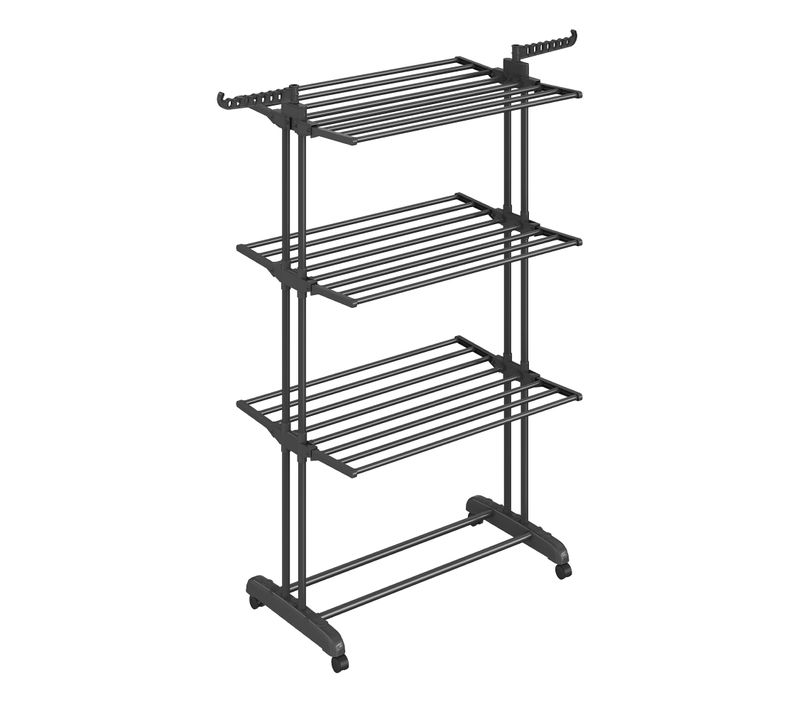 étendoir à Linge à 4 Niveaux, Séchoir Pliable à Roulettes, 63,5 X 128 X 173 Cm, Noir