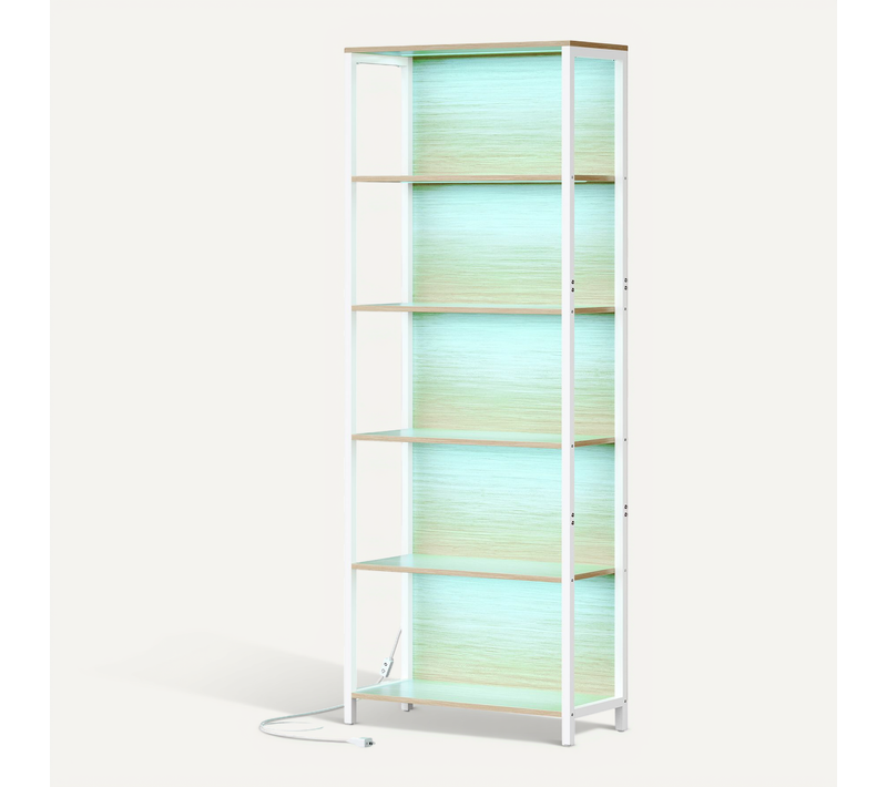 étagère, Bibliothèque LED à Lumière Réglable, Cadre En Acier, 30,3 X 60 X 178,6 Cm, Beige