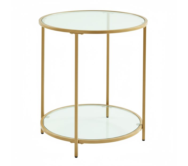 Table D’appoint En Verre Trempé, Petite Table Basse Ronde Avec Cadre En Acier