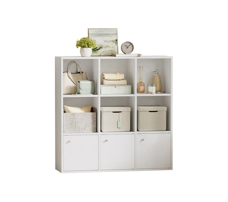 Bibliothèque De Rangement En Bois, Avec 3 Compartiments Fermés En Bas, Blanc