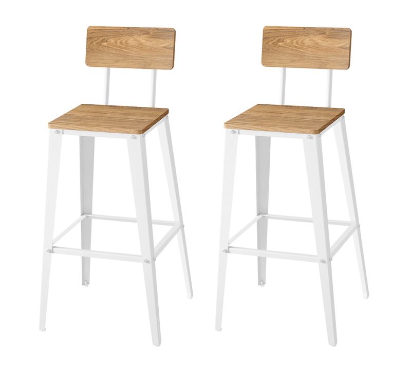 Ensemble De 2 Tabourets De Bar, Avec Dossier, Chaises De Bar, Cadre En Acier, Marron Et Blanc