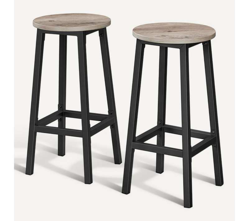 Lot De 2 Chaises De Bar Hauteur Comptoir, Tabourets De Bar Avec Repose-pieds, Gris Brun Et Noir