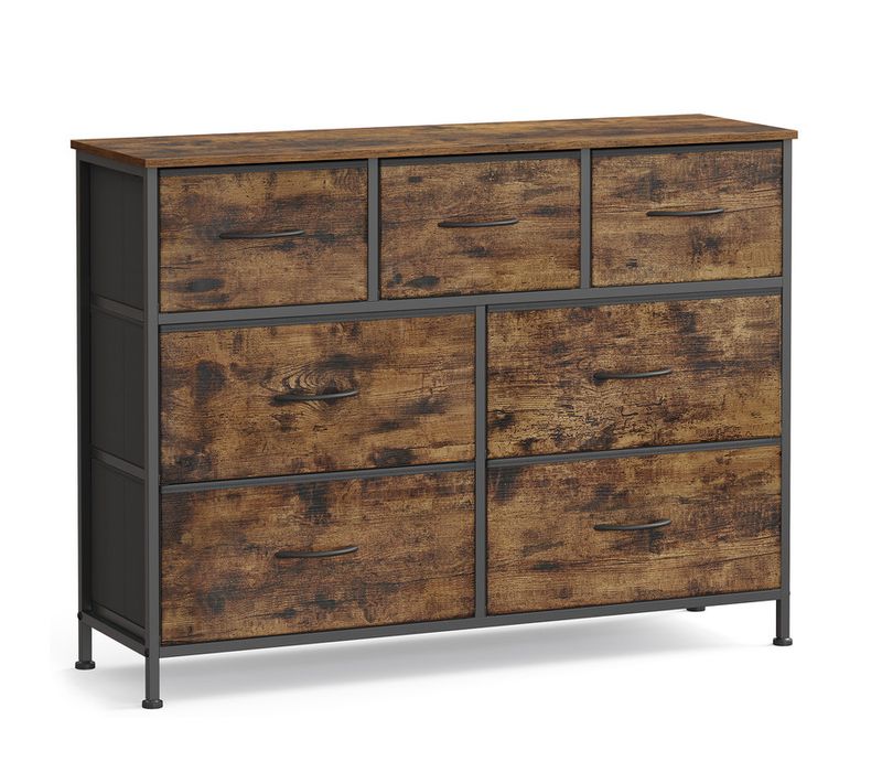 Commode, 7 Tiroirs En Tissu Non-tissé, Pour Chambre, Marron Et Noir