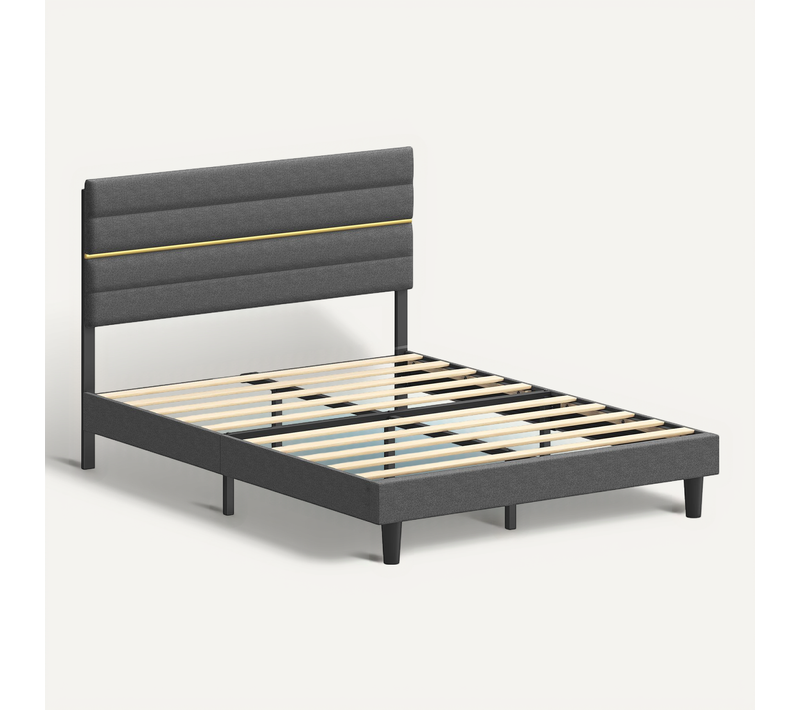 Cadre De Lit, Lit Double, Matelas De 140 X 190 Cm, Tête De Lit Rembourrée Ajustable, Moderne, Gris