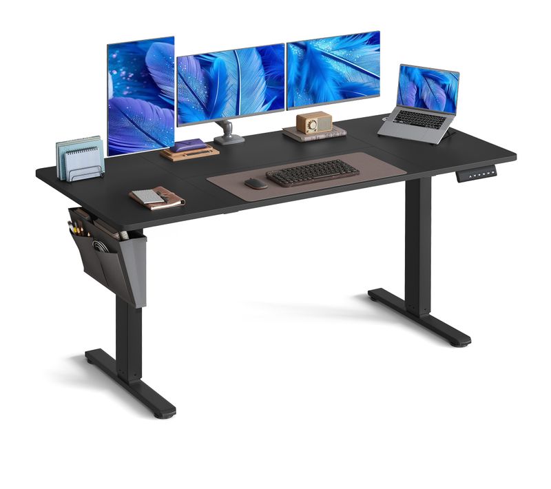 Bureau Réglable En Hauteur, 160 X 70 Cm, Fonction Mémoire, Port USB-c, Noir