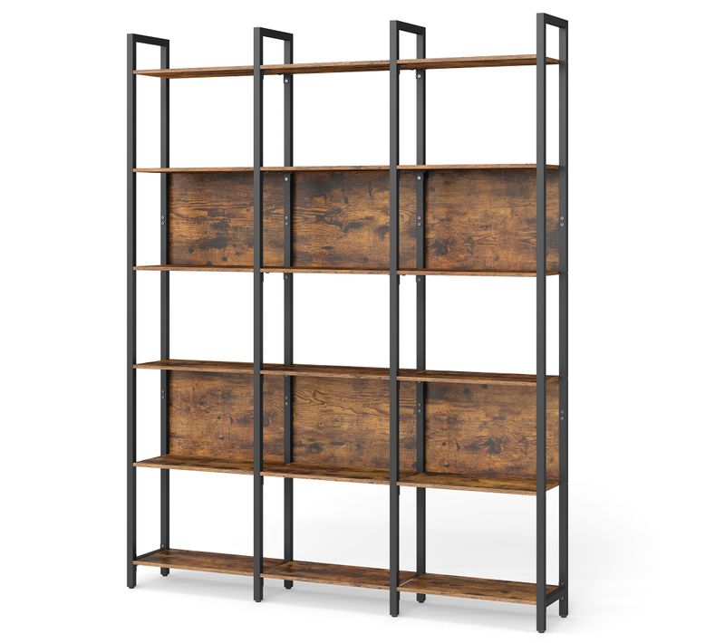 Bibliothèque Sur 6 Niveaux, 24 X 128 X 187,1 Cm, Style Industriel, Marron Rustique Et Noir D'encre