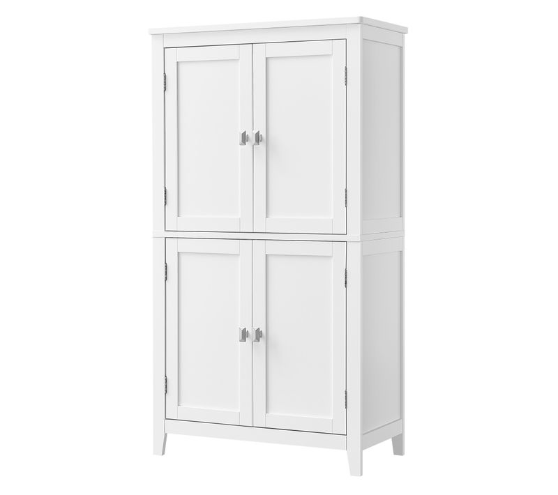 Meuble De Salle De Bain, Meuble De Cuisine, Avec 4 Portes, étagères Réglables, Blanc