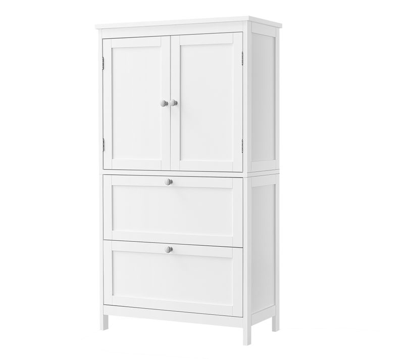 Meuble De Salle De Bain, Avec 2 Portes Et 2 Tiroirs, étagères Réglables, 30 X 60 X 110 Cm, Blanc