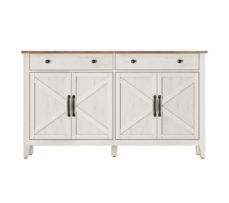 Commode Avec étagère Réglable, Armoire De Rangement Pour Salon Salle à Manger, Blanc Et Marron