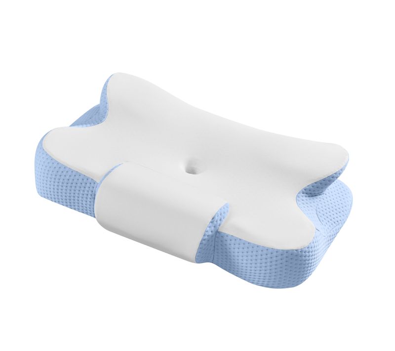 Oreiller Mémoire De Forme, Ergonomique, Toucher Frais, Ajustable En Hauteur, Blanc Et Bleu