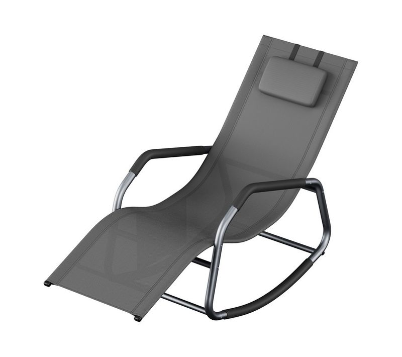Chaise Relax De Jardin, Fauteuil à Bascule Avec Poche, Cadre En Acier, Tissu Respirant, Gris Foncé