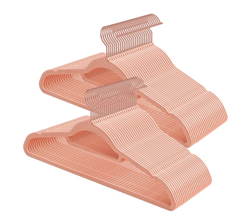 Cintres En Velours, Lot De 50, Antidérapants, Crochet Pivotant à 360°, Gain De Place, 43,5 Cm, Rose