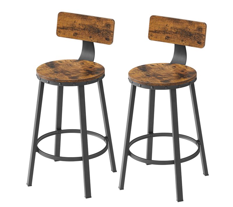 Tabourets De Bar, Lot De 2, Chaises De Cuisine, Avec Structure En Métal, Marron Et Noir