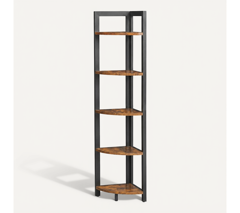 Bibliothèque Du Coin, étagère D'angle à 5 Niveaux, Porte-plantes, Style Industriel, Marron Et Noir