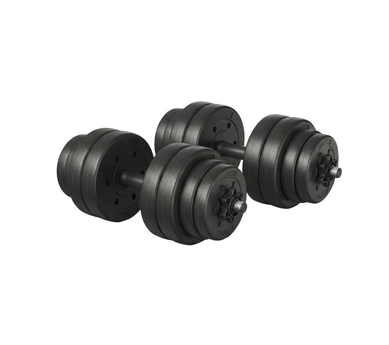 Haltères 2-en-1, Avec Barre De Connexion En Acier, 2 X 15 Kg, Noir