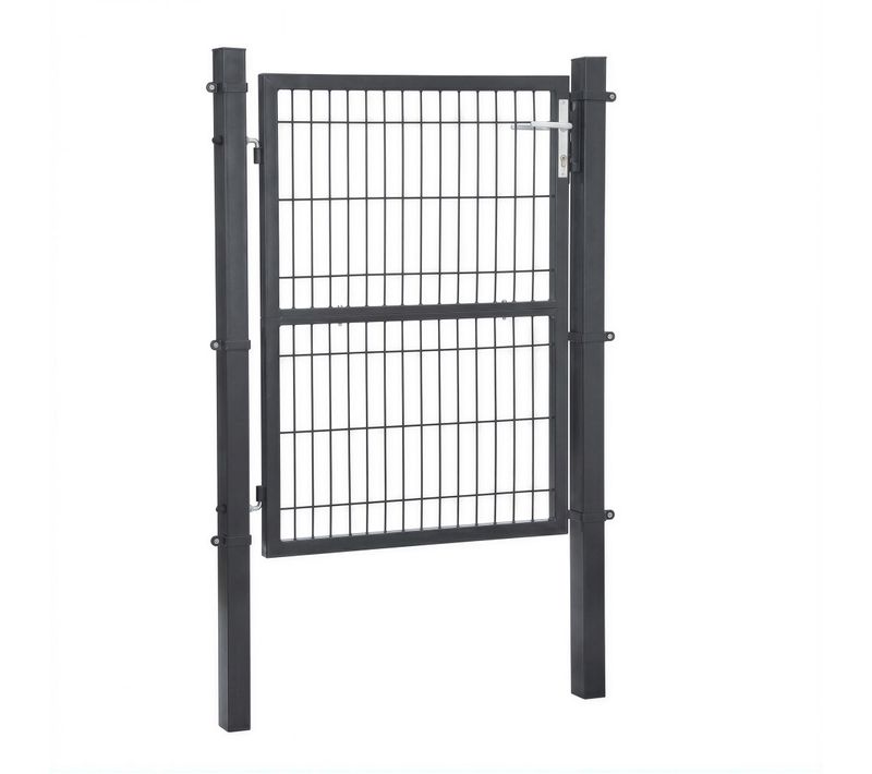 Portillon De Jardin En Acier Galvanisé, Portail Grillagé Avec Serrure,  Tube Rond, Gris
