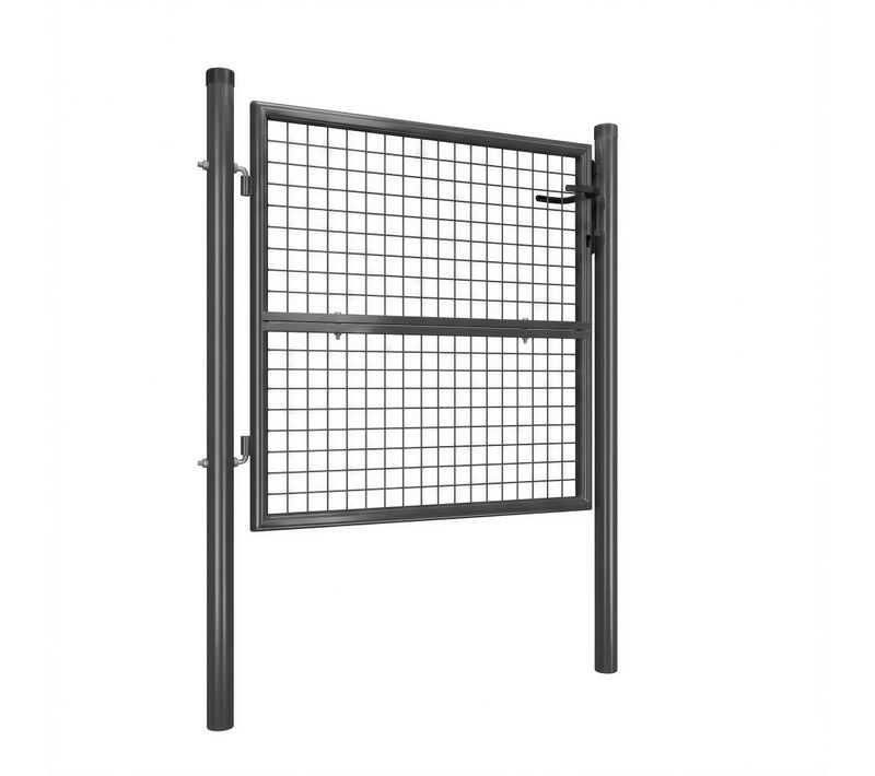 Portillon De Jardin En Acier Galvanisé, Portail Grillagé Avec Serrure,tube Rond, Gris