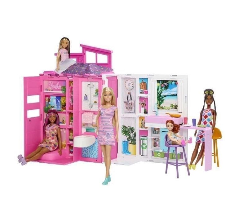 -maison De Vacances-coffret Et Poupée, 4 zones Et 11 accessoires Hrj77
