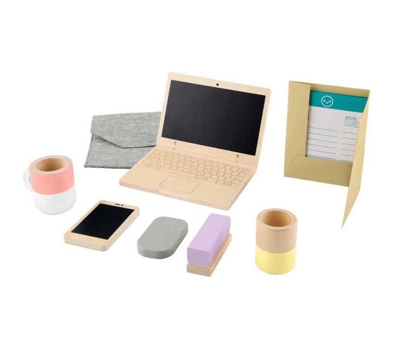 Set De Jeu En Bois Télétravail - 11 Pièces, Dès 3 Ans, Accessoires Bureau