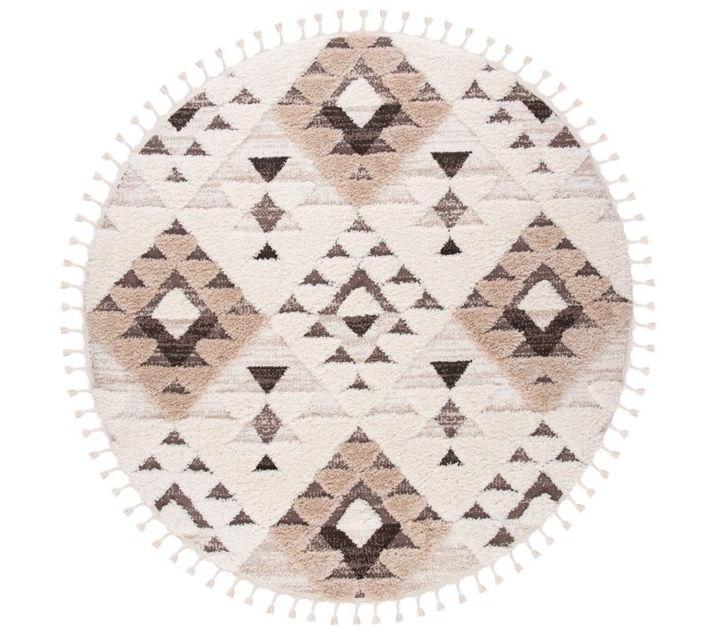 Tapis Tassel Shag Marocain 91 X 91 Cm Shag Bianca Ivoire / Marron