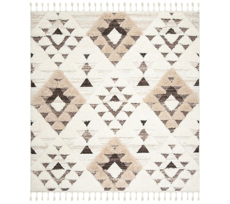 Tapis Tassel Shag Marocain 235 X 235 Cm Shag Bianca Ivoire / Marron