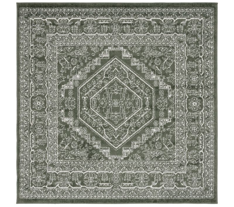 Tapis Adirondack 183 X 183 Cm Médaillon Arianwen Vert Foncé / Ivoire
