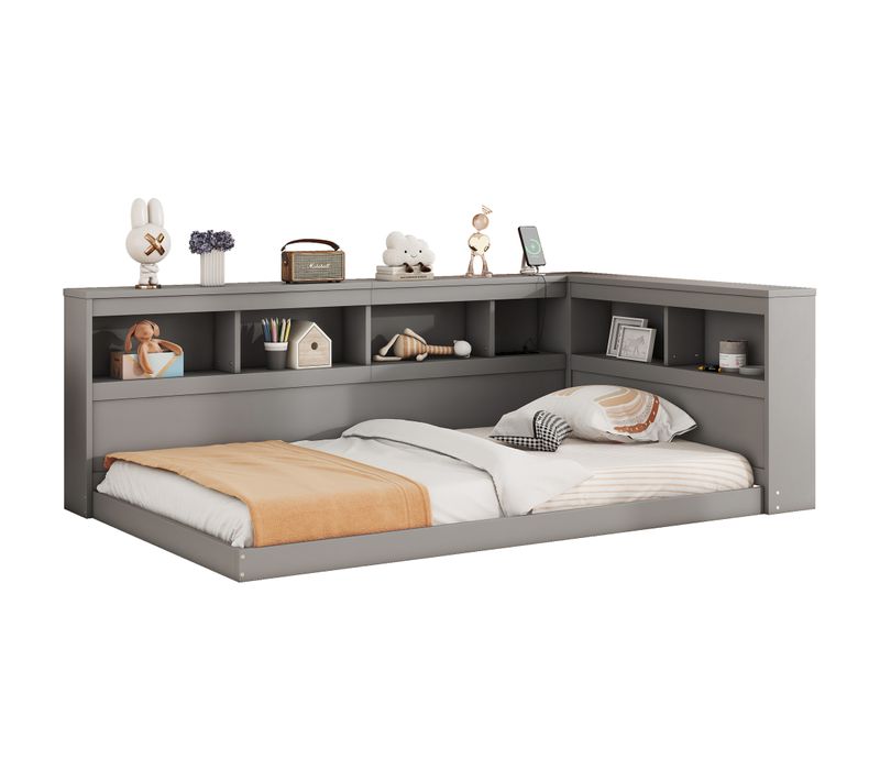 Lit Enfant 90x200cm Avec Sommier à Lattes - Gris