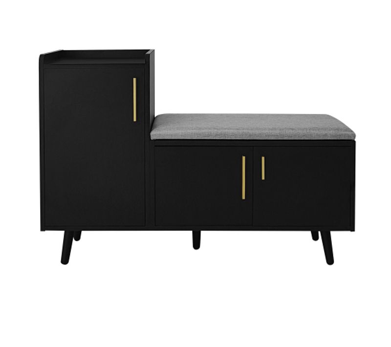 Meuble à Chaussures Avec Assise Confort-trois Portes De Rangement-pour Couloir Et Entrée-noir