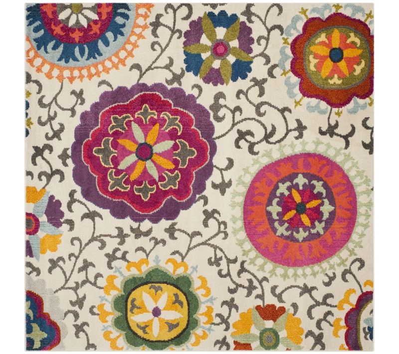 Tapis Monaco 152 X 152 Cm Bohème Chic Manteca Ivoire / Multicolore