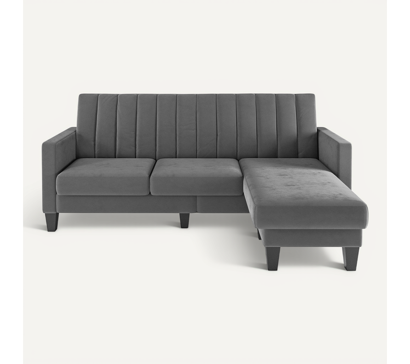 Canapé D'angle 3 Places En Velours,repose-pieds Amovible,208 X 140 X 85cm,gris