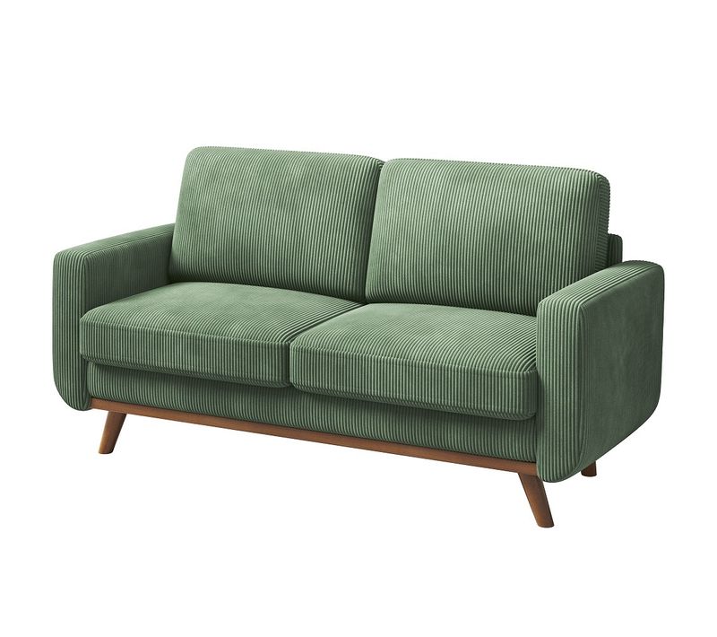 Canapé Droit 2 Places En Velours Côtelé - Avec Pieds En Bois Massif - 173x76x89 Cm - Vert