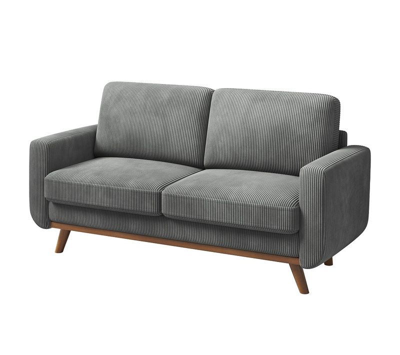 Canapé Droit 2 Places En Velours Côtelé,pieds En Bois Massif,173x76x89cm,gris